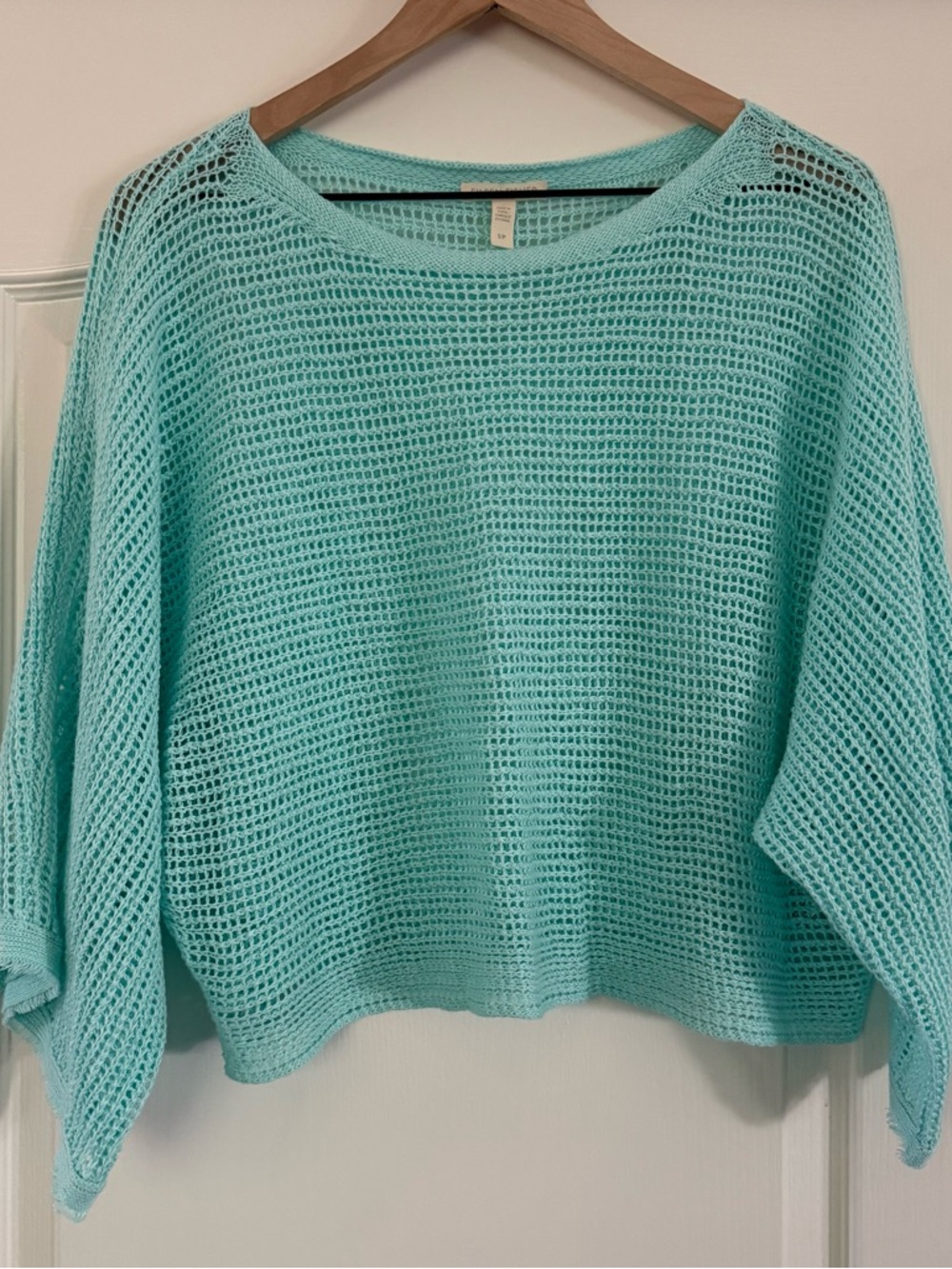 Eileen Fisher Open Knit Scoop Neck Sweater in Light Teal